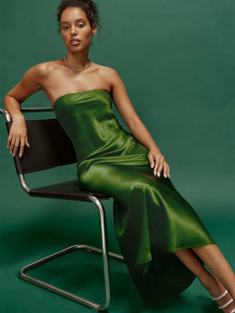 Reformation Joanne Silk Dress Green - Picture 2 of 4